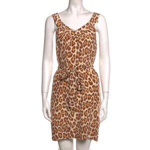 $278 Marc by Marc Jacobs Sz XS 100% Silk Belted V Neck Shift Dress Leopard Print